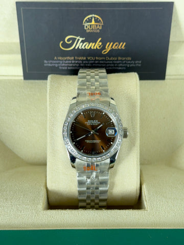 Rolex Lady Datejust 31 Chocolate Sunburst Diamond Bezel Stainless Steel Jubilee Automatic