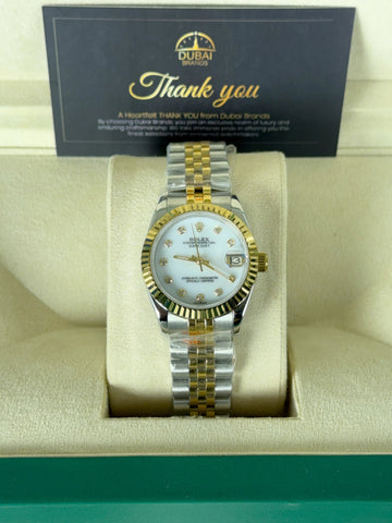 Rolex Datejust 31 Two Tone White Mother Of Pearl Dial Fluted Bezel Jubilee Bracelet