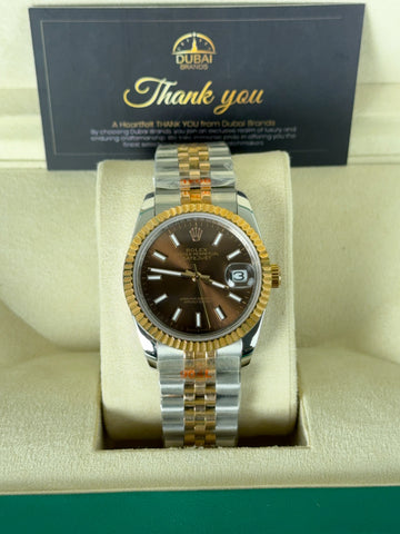 Rolex Datejust 31 Two Tone Chocolate Dial Fluted Bezel Jubilee Bracelet