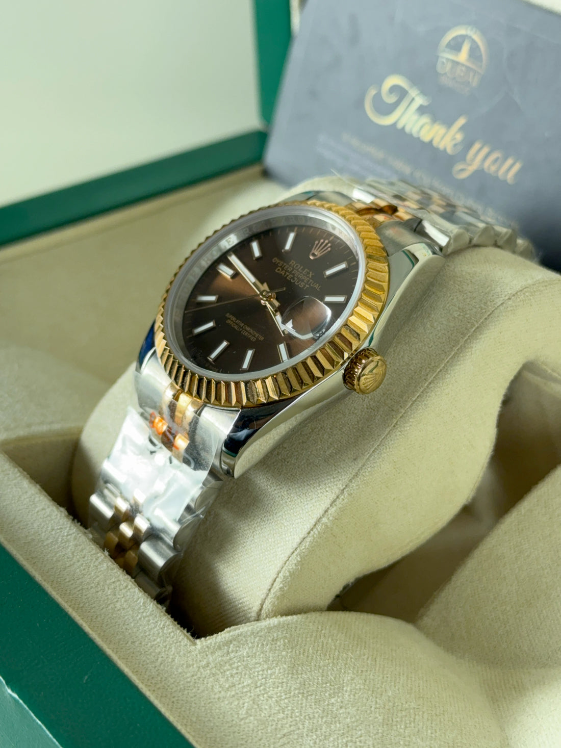 Rolex Datejust 31 Two Tone Chocolate Dial Fluted Bezel Jubilee Bracelet