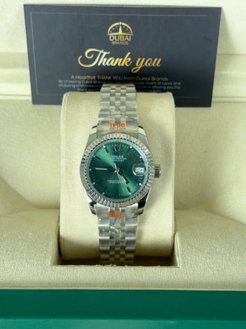 Rolex Lady Datejust 31 Green Sunburst Fluted Bezel Stainless Steel Jubilee Automatic