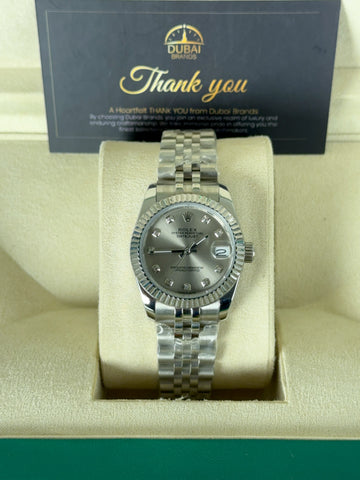 Rolex Datejust 31 Two Tone Grey Dial Diamond Markers Fluted Bezel Jubilee Bracelet