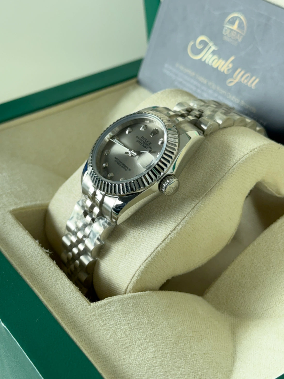 Rolex Datejust 31 Two Tone Grey Dial Diamond Markers Fluted Bezel Jubilee Bracelet