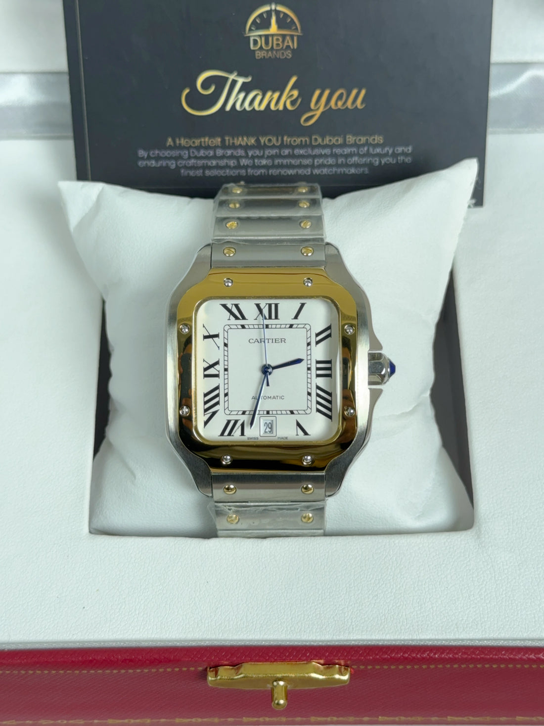 Cartier Santos Large Two-Tone Steel & Yellow Gold White Dial Automatic Screw Bezel Steel Bracelet