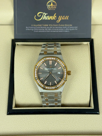 Audemars Piguet Royal Oak Medium Grey Dial Diamond Bezel Two Tone Integrated Bracelet
