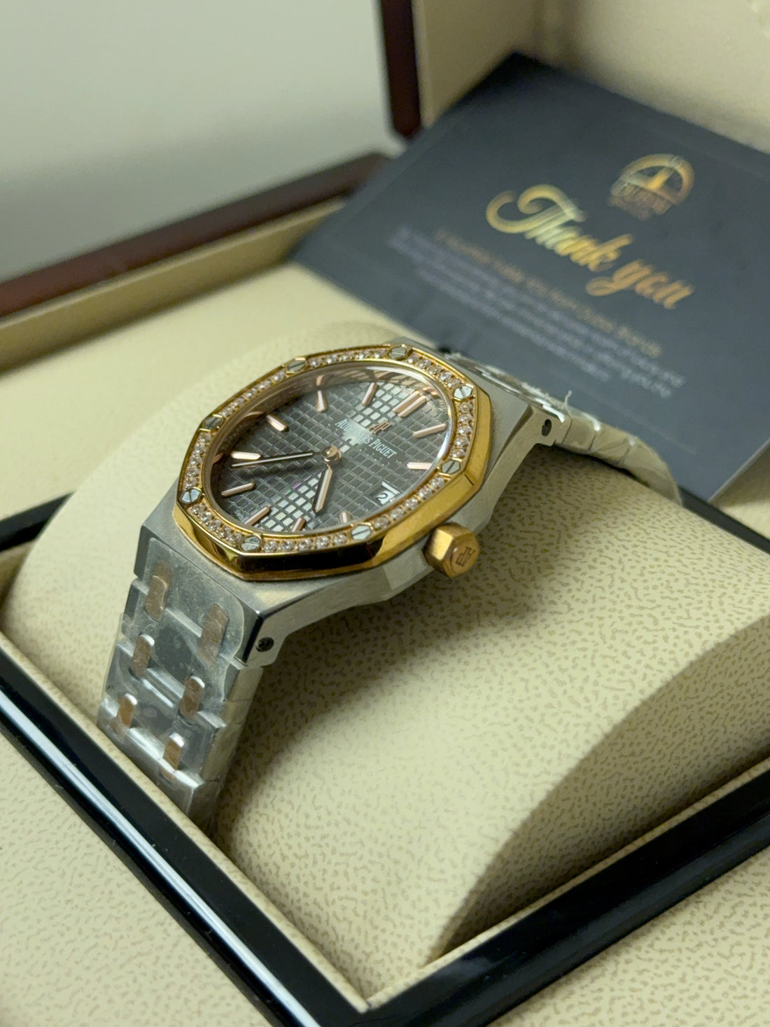 Audemars Piguet Royal Oak Medium Grey Dial Diamond Bezel Two Tone Integrated Bracelet