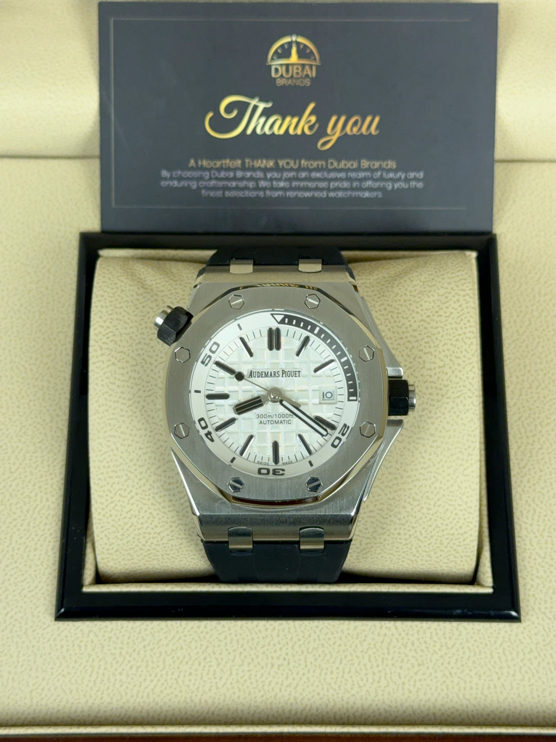 Audemars Piguet Royal Oak Offshore Diver 42 Stainless Steel White Dial Smooth Bezel Rubber Strap