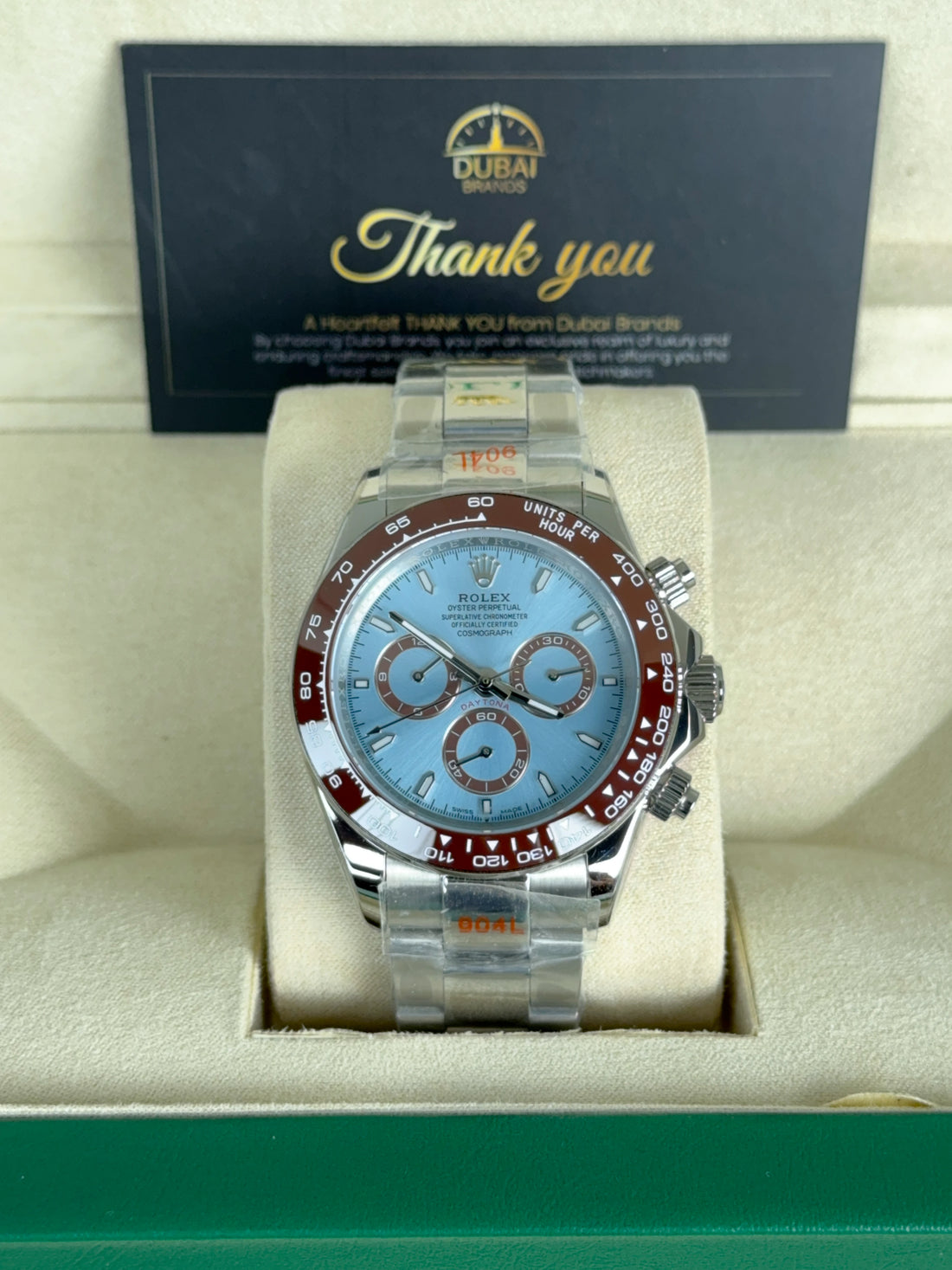 Rolex Daytona 40 Stainless Steel Ice Blue Dial Brown Subdials Oyster