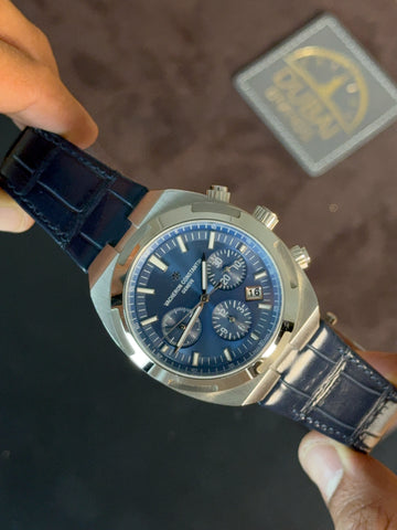 Vacheron Constantin Overseas Chronograph 42mm Blue Dial Stainless Steel Case Blue Leather Strap