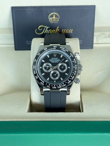 Rolex Daytona 40mm Black Dial Silver Subdials Black Ceramic Bezel Oysterflex Strap