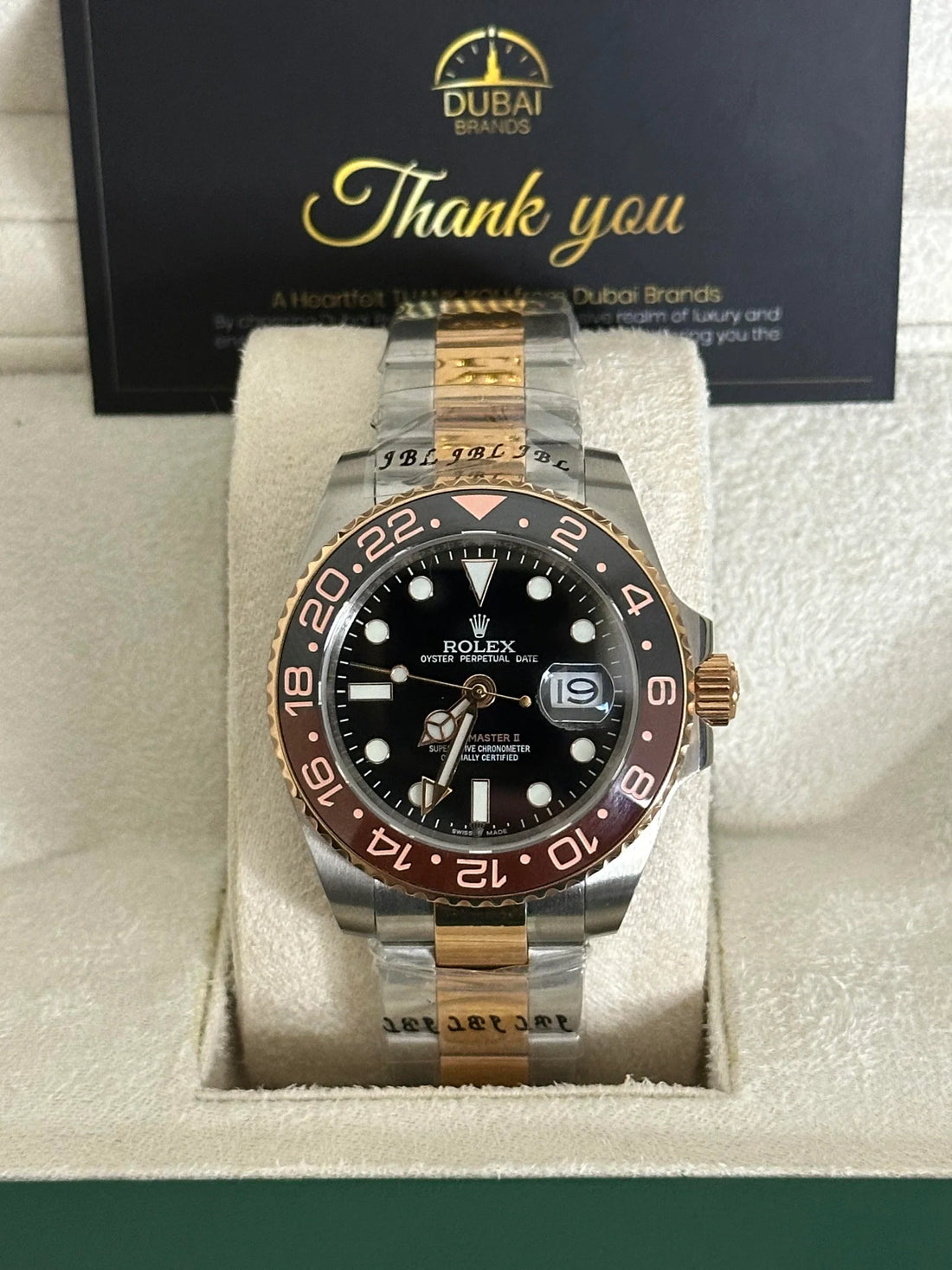 Rolex GMT Master II 40 Steel Everose Gold Root Beer Black Dial Oyster