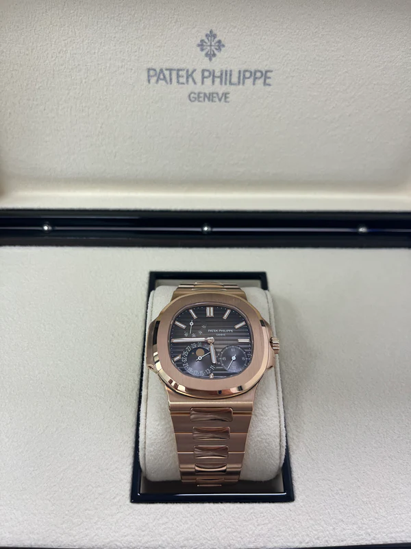 Patek Philippe Nautilus Moon Phase Rose Gold Brown Black Dial