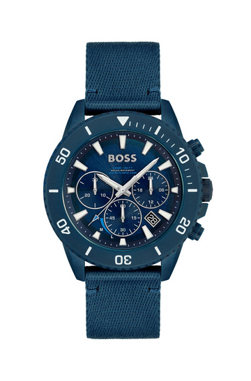 Blue-dial chronograph watch with fabric strap