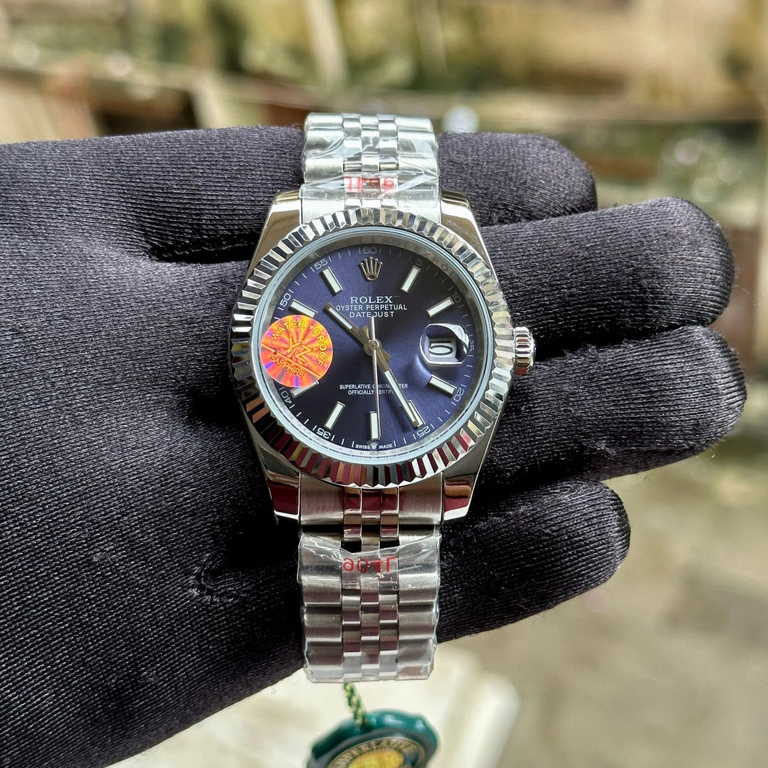 Rolex DateJust Silver-Blue Jubilee Fluted Bezel