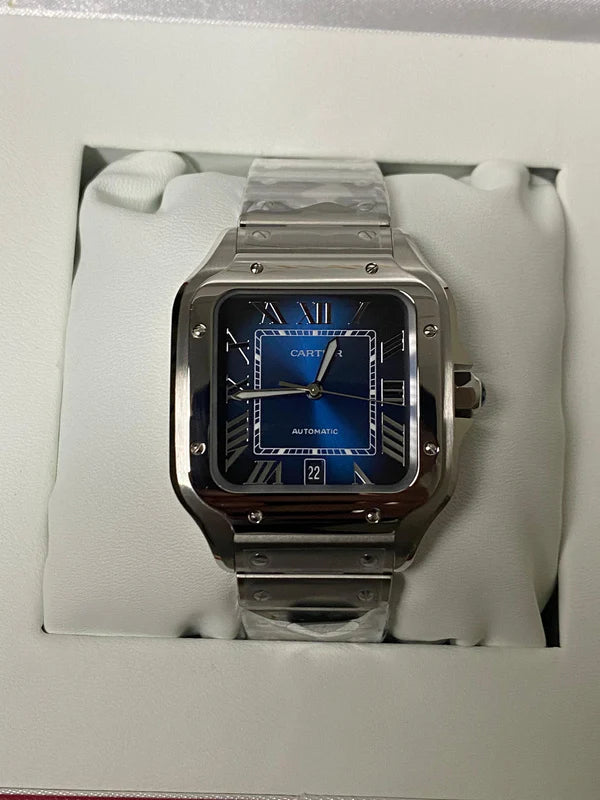 SC Cartier Santos 40 Stainless Steel Blue Dial Roman Integrated Bracelet