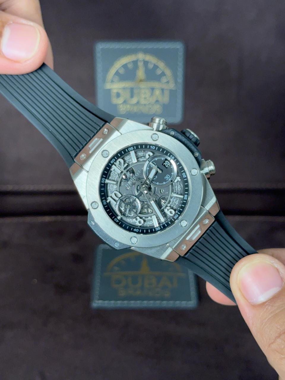 SC Hublot Big Bang Unico Black Magic 44 Skeleton Dial Black Rubber Strap