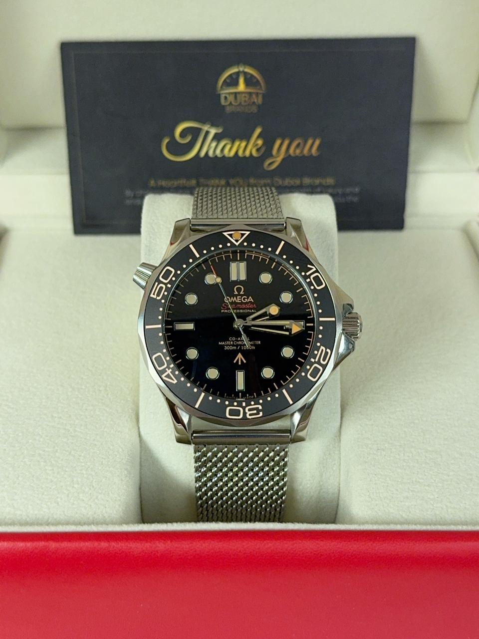 Omega Seamaster Diver 300M No Time To Die Titanium Brown Dial Aluminum Bezel Mesh Bracelet