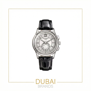 Patek Philippe Chronograph 40 White Gold White Dial Smooth Bezel Leather Strap