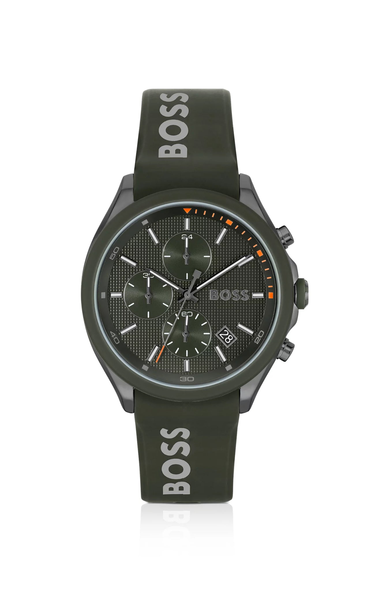 Chronograph watch with branded silicone strap