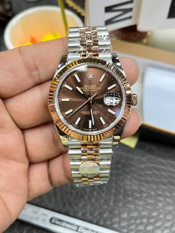 SC Rolex Datejust 41 Two Tone Rose Gold Chocolate Dial Jubilee Fluted